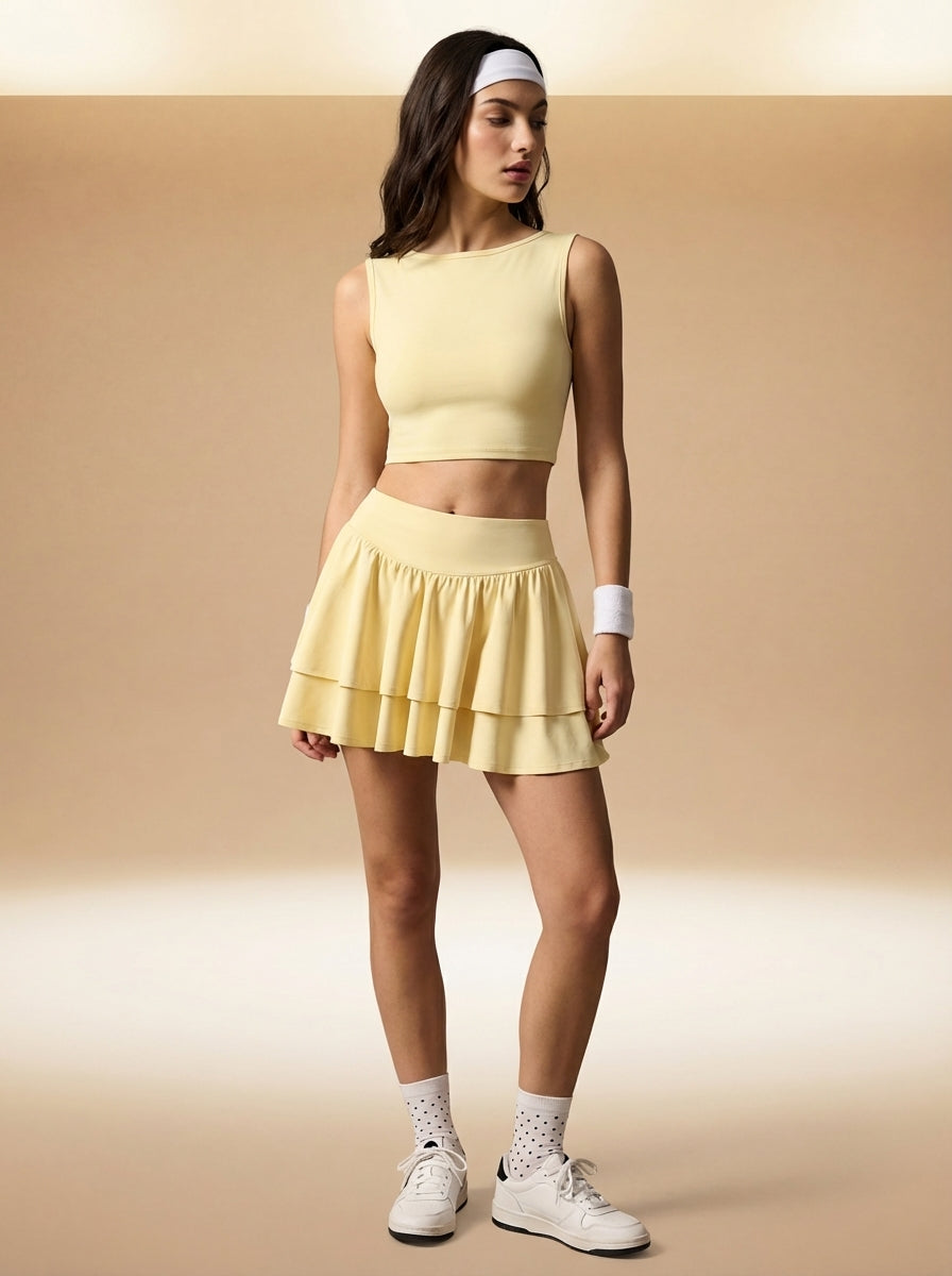 Conjunto Esportivo Feminino com Top Cropped de Gola Redonda