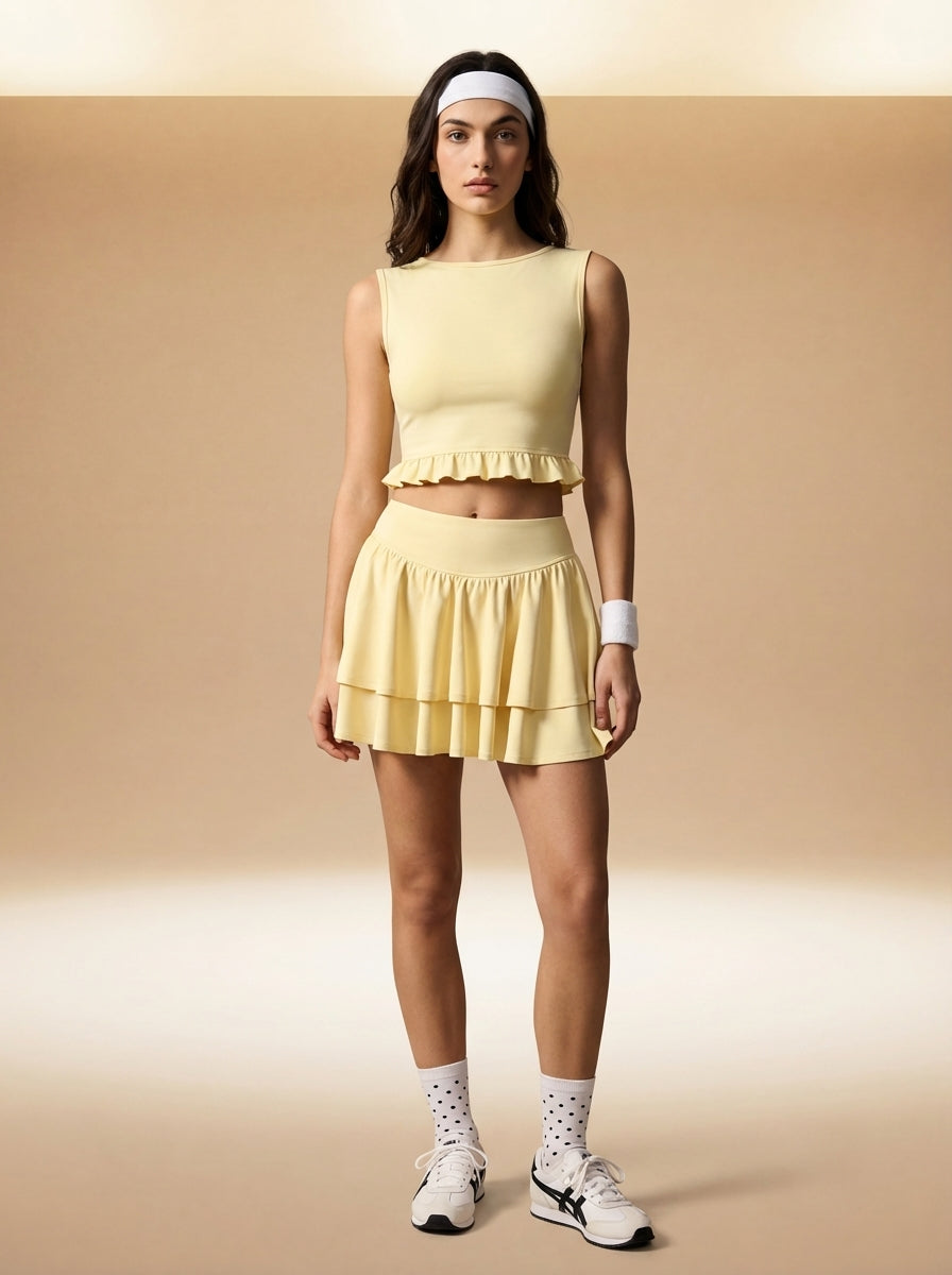 Conjunto Esportivo Feminino com Top Cropped de Gola Redonda